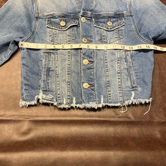 I &‎ M Denim Jean Jacket Womens Small Medium Wash Cropped Raw Hem Distressed - Picture 15 of 15